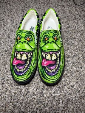 Women’s Green Graphic Slip-On Flats with Bold Monster Print